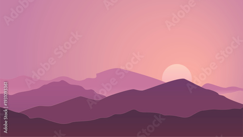 Serene mountain landscape at sunrise viewed from a distant hill