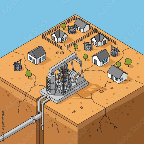 Oil Pump Extraction Process in Rural Area.