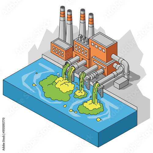 Industrial Plant Polluting Water with Toxic Waste.