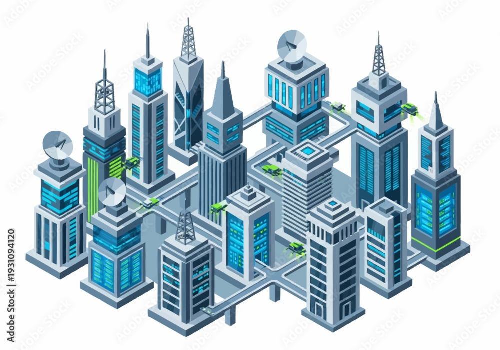 Fototapeta premium Futuristic cityscape with sleek skyscrapers and advanced technology.