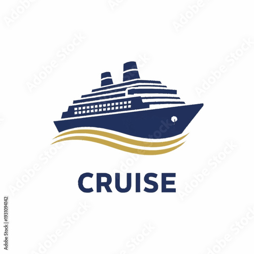Luxury Cruise Ship Vector Illustration with Ocean Waves.