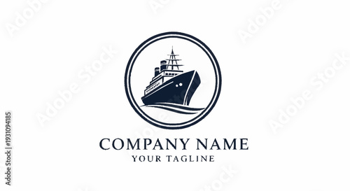 Nautical Company Logo Template with Ship and Circular Emblem.