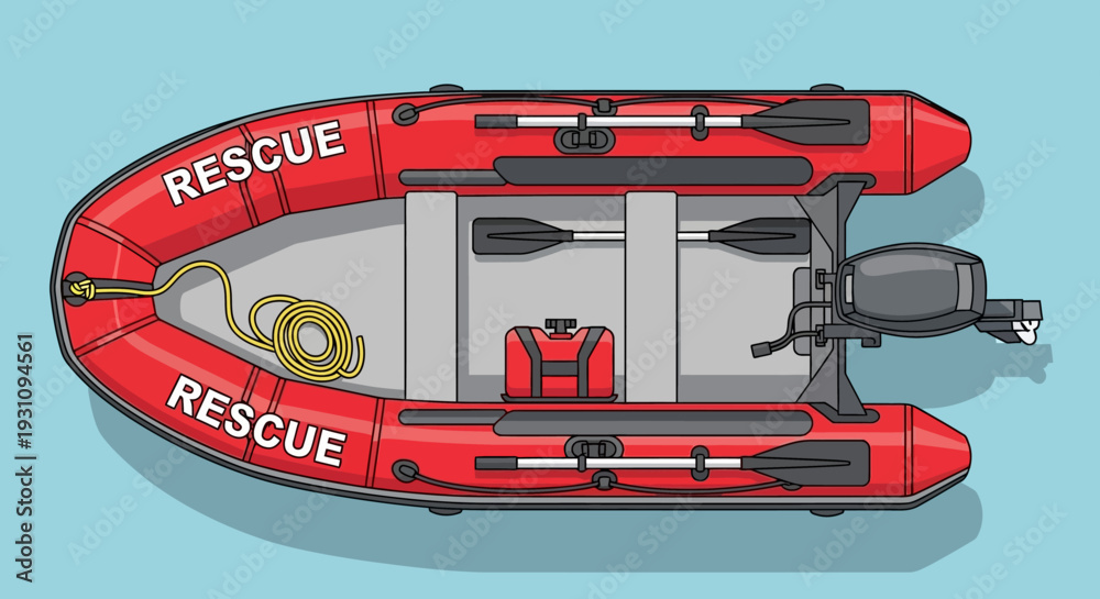 Naklejka premium Red Rescue Inflatable Boat.