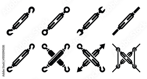 Turnbuckle vector illustration, rigging screw, tensioning device, tackle set icons