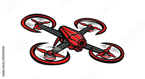 Red Drone Quadcopter Model.