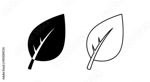 Black and white leaves with different shading techniques used Vector
