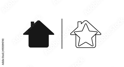 Black and white house icons with star and line separator Vector