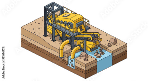 Isometric illustration of a large industrial water pump system.