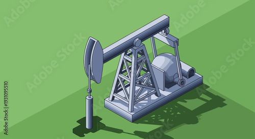 Isometric Oil Pump Jack Illustration.
