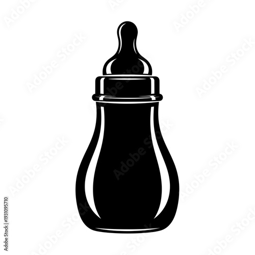 Simple Black Silhouette of a Baby Bottle with Nipple