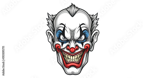 Scary Clown Face Illustration - Evil Joker with White Makeup and Grin