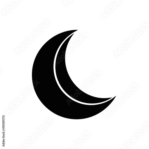 Simple Crescent Moon Icon Black Silhouette Isolated on White Background
