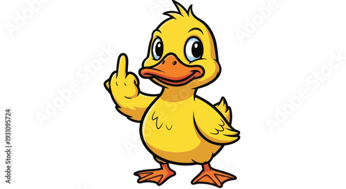 Cartoon Duckling Flipping Off Digitally, Cute but Rude Bird Character