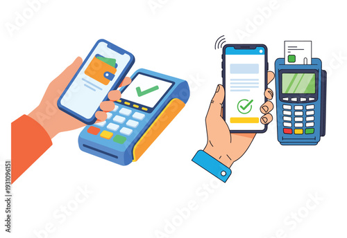 Contactless Payment: A dynamic illustration captures the essence of digital transactions, showcasing the seamless interaction between a smartphone and a payment terminal.
