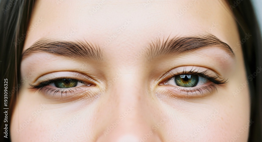 Obraz premium Intense Green Eyes Reflecting Deep Emotions – Realistic Portrait Photography & Sensory Detail