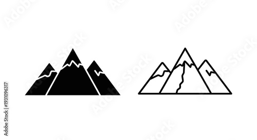 Mountain range silhouette and outline icon set for designers Vector