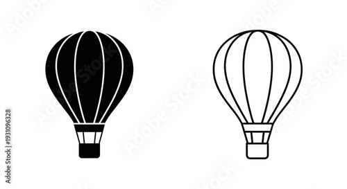 Hot air balloons in black and white illustrations side by side Vector