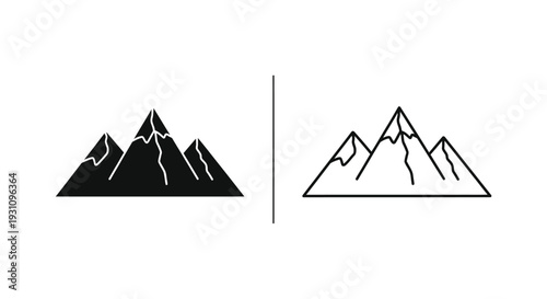 Mountain range silhouette and line art comparison graphic design Vector