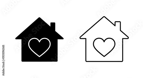Heartwarming home icons with love symbol inside black and white Vector