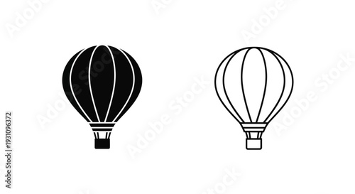 Hot air balloons in black and white colors simple drawing Vector