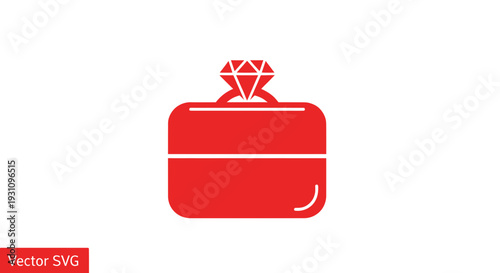 Red engagement ring box with diamond, vector icon
