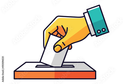 Vote Casting Illustration: A hand inserts a ballot into a voting box, symbolizing civic duty and the essence of democracy.