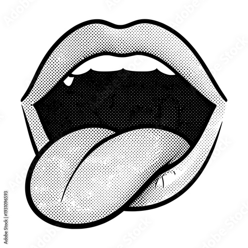 Halftone mouth open tongue out collage design