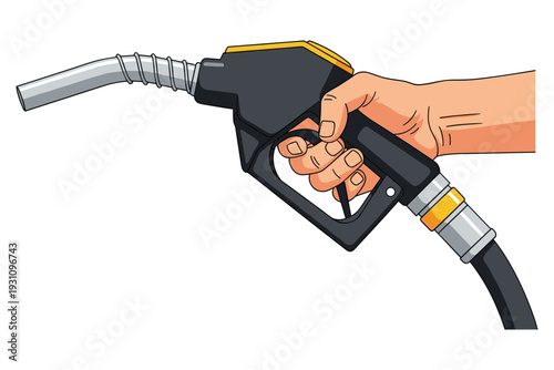 Fueling Up: A hand firmly grips a fuel nozzle, symbolizing the process of filling a vehicle with energy