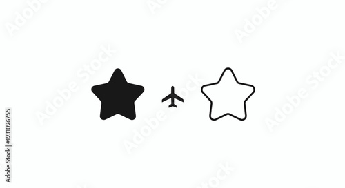 Airplane flying between two stars in the night sky Vector