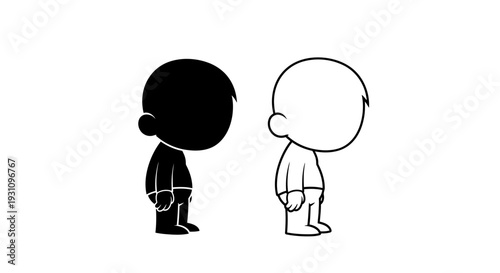 Two cartoon characters standing side by side in contrast Vector