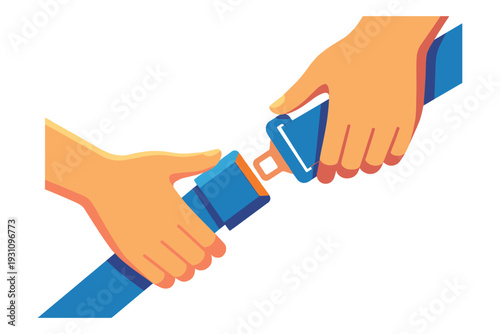 Securing Safety: A close-up illustration depicts hands fastening a seatbelt, highlighting the simple act of protection and preparedness.