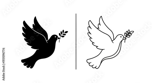 Dove symbolism: black and white illustrations of peaceful birds compared Vector