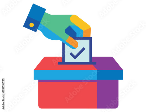 Ballot Box Illustration: An illustration depicts a hand casting a ballot into a ballot box, symbolizing the core act of voting and democratic participation.