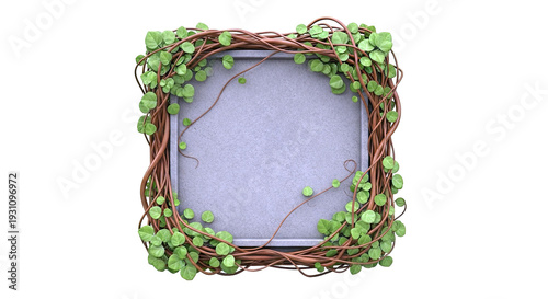 Square Stone Plaque Framed by Green Ivy and Twisting Vines