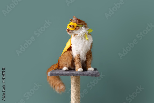 Cute cat in superhero costu...