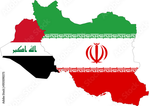 Tableau sur toile Iraq And Iran Map With Flag