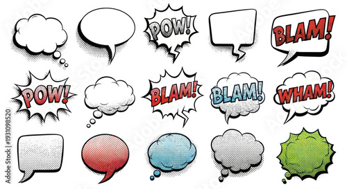 Comic Speech Bubbles with Sound Effects - Pow, Blam, Wham