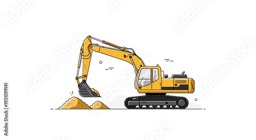 Yellow excavator digging machine heavy equipment.