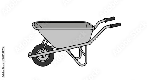 A wheelbarrow with metal frame.