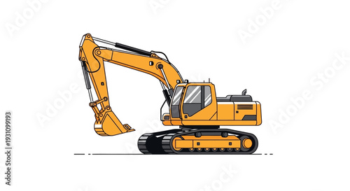 Yellow excavator machine with tracks.