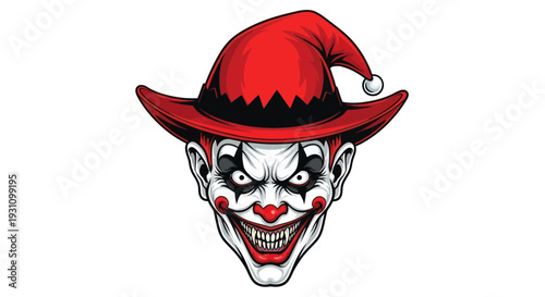 Scary Clown Face with Red Hat