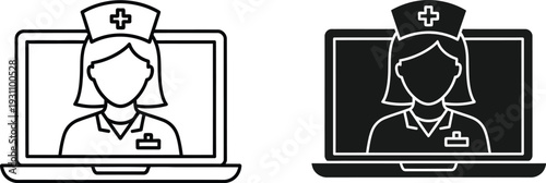 Telehealth concept is depicted with a nurse icon visible on a laptop screen, representing virtual medical consultation and remote care.