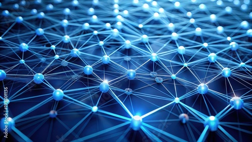 Abstract Interconnected Network of Glowing Spheres and Luminous Lines Representing Global Communication and Data Transmission