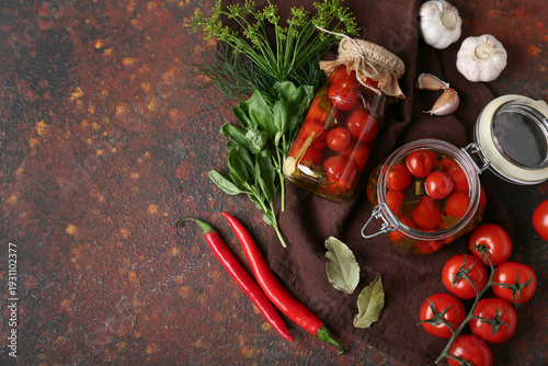 Jars of tasty canned tomato...