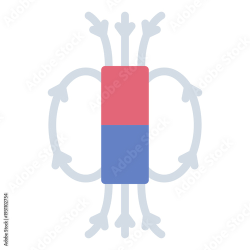 magnetic material flat icon. field lines model. attraction force. physics lab
