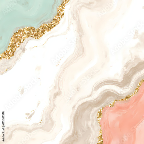 Soft pastel hues gently blend with shimmering gold accents, creating a captivating abstract artwork that radiates elegance and tranquility. This mesmerizing piece invites serenity Generative AI