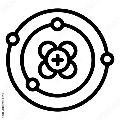 atom outline icon. nucleus electron model. fundamental particle. physics study