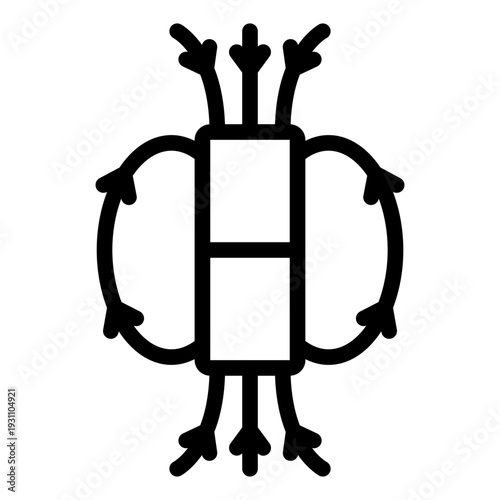 magnetic material outline icon. field lines model. attraction force. physics lab