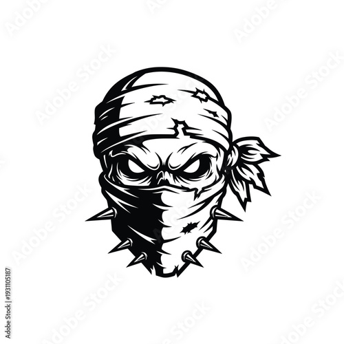 Aggressive Spiked Skull Mask Logo with Bandana - Edgy Grunge Streetwear Design