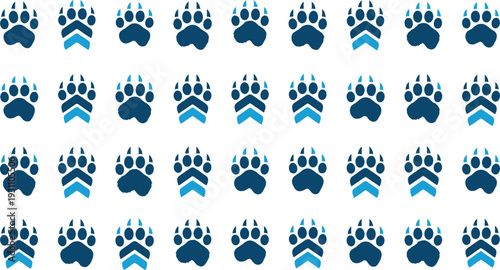 Paws Seamless pattern of blue animal paw prints vector tracks